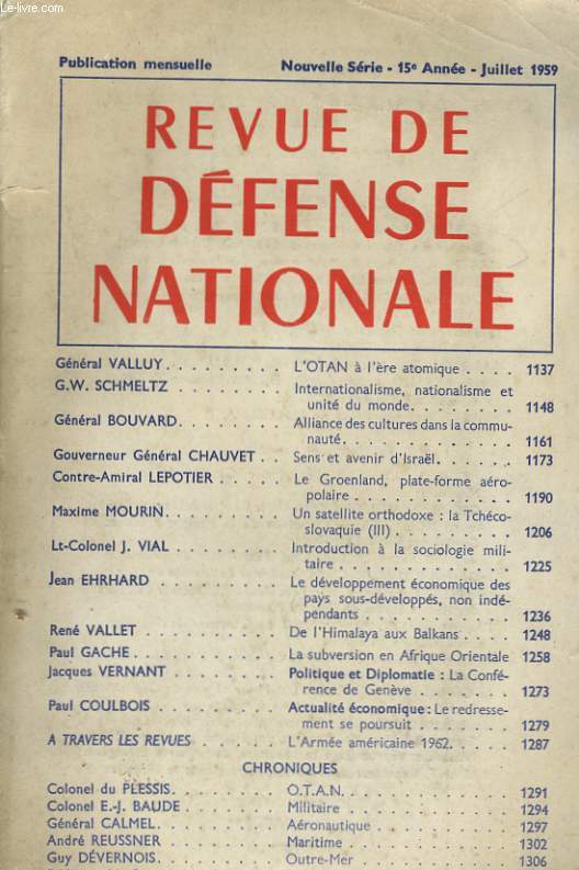 REVUE DE DEFENSE NATIONALE - 15 ANNEE