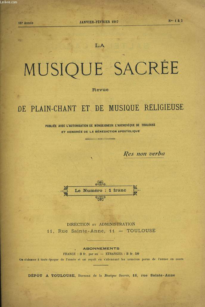 LA MUSIQUE SACREE N1 ET 2 - 16me anne