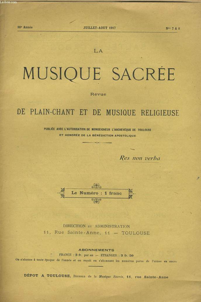 LA MUSIQUE SACREE N7 ET 8 - 16me anne.