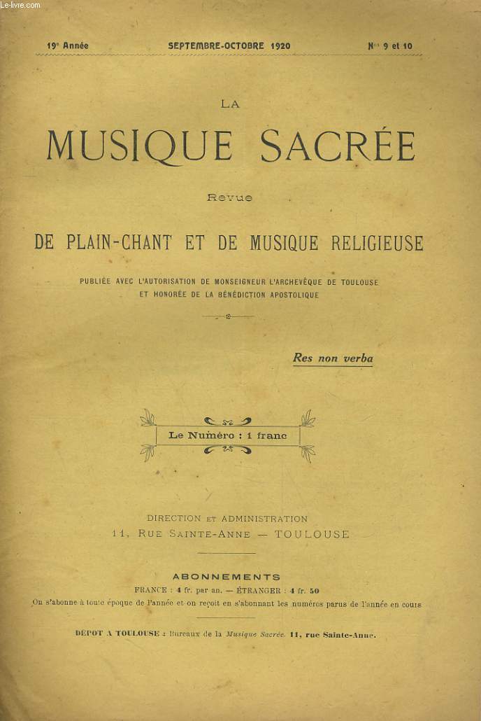 LA MUSIQUE SACREE N9 ET 10 - 19me anne