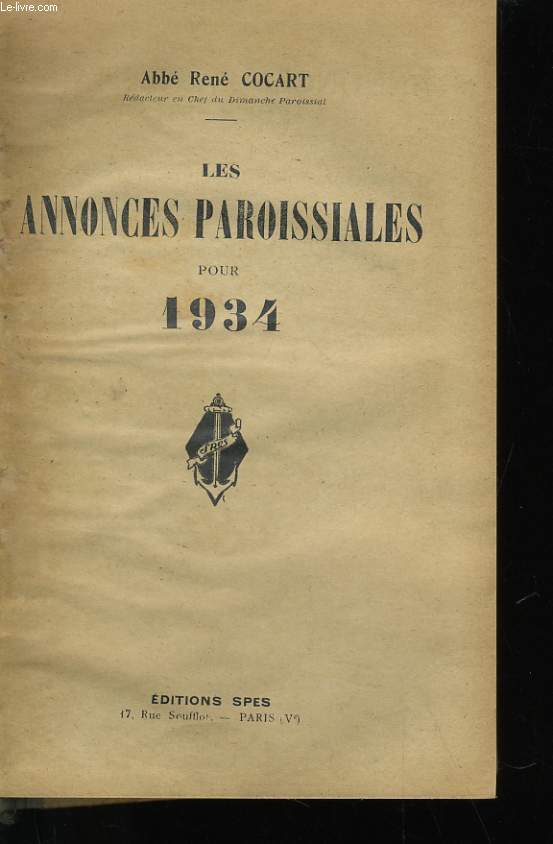 LES ANNONCES PAROISSIALES POUR 1934