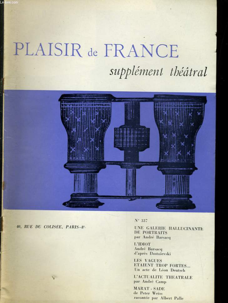 PLAISIR DE FRANCE SUPPLEMENT THEATRAL N337