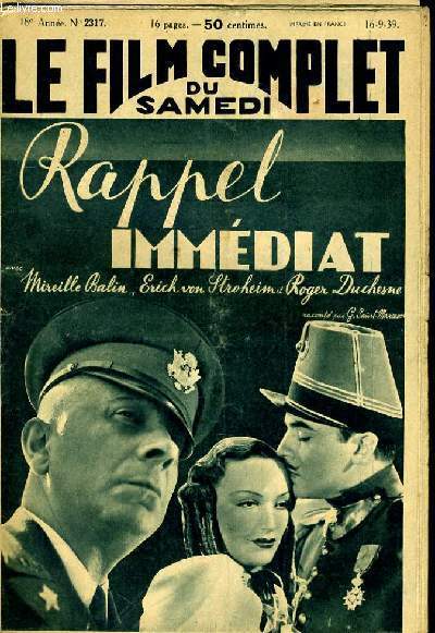 LE FILM COMPLET DU SAMEDI N 2317 - 18E ANNEE - RAPPEL IMMEDIAT