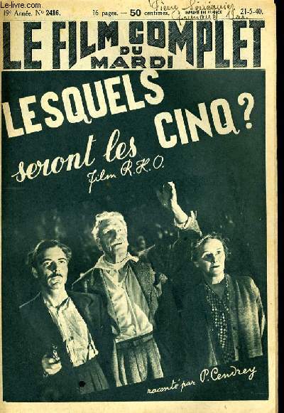 LE FILM COMPLET DU MARDI N 2416 - 19E ANNEE - LESQUELS SERONT LES CINQ ?