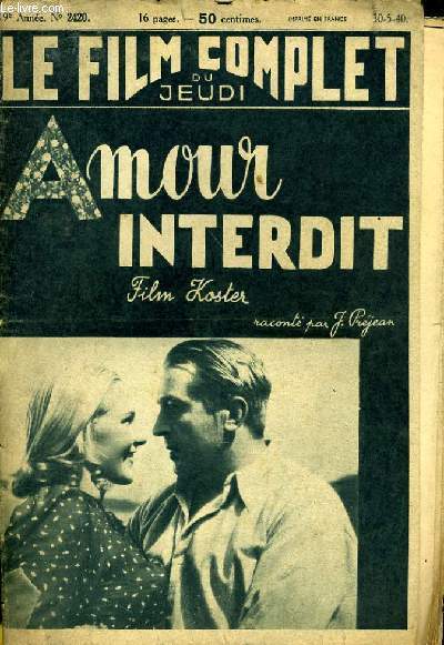 LE FILM COMPLET DU JEUDI N 2420 - 19E ANNEE - AMOUR INTERDIT