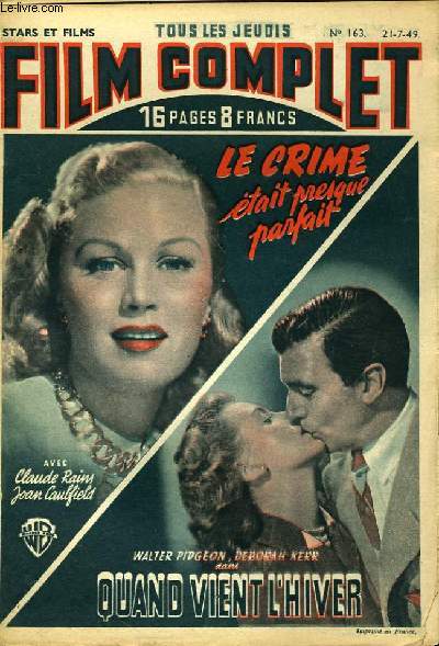 STARS ET FILMS - TOUS LES JEUDIS FILM COMPLET N 163 - E CRIME ETAIT PRESQUE PARFAIT - QUAND VIENT L'HIVER