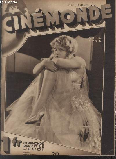 CINEMONDE - 1e ANNEE - N 37 - 4 juillet 1929. Le bel effort d'un directeur franais - Fritz Lang - La belle carrire de Daniel Mendaille - Cinastes russes - etc.