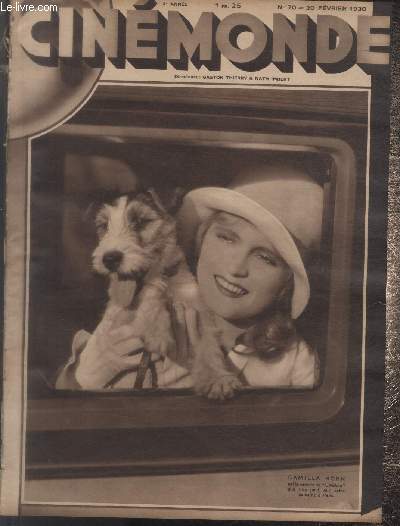 CINEMONDE - 2e ANNEE - N 70 - 20 fvrier 1930. Edith Jehanne nous parle de Tarakanova - Suzy Pierson tourne dans 
