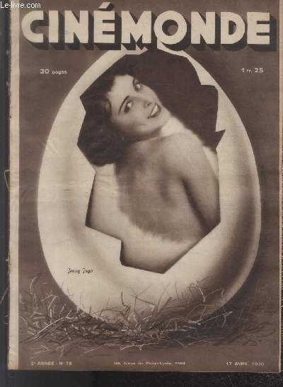 CINEMONDE - 2e ANNEE - N 78 -17 avril 1930. Ce que nous en dit le peintre Foujita - Les saltimbanques - Ren Lefbvre - Alibi et ballet mcanique - etc.