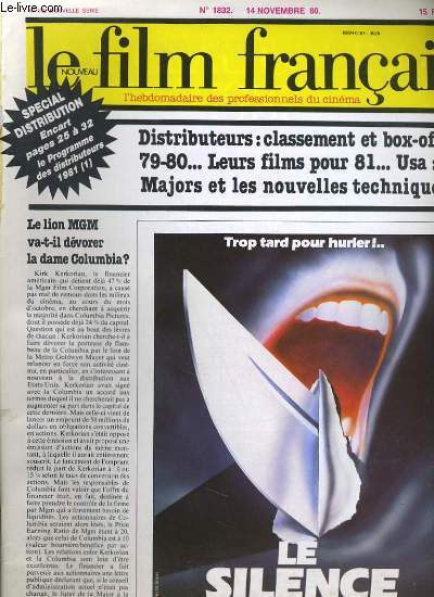 LE FILM FRANCAIS - N 1832 - DISTRIBUTEURS: CLASSEMENT ET BOX-OFFICE 79-80. LEURS FILMS POUR 81. USA: LES MAJORS ET LES NOUVELLES TECHNIQUES...