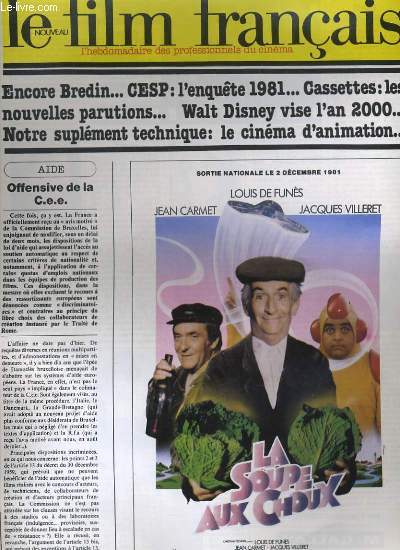 LE FILM FRANCAIS - N 1878 - ENCORE BREDIN... CESP: L'ENQUETE 1981... CASSETTES: LES NOUVELLES PARUTIONS... WALT DISNEY VISE L'AN 2000... NOTRE SUPLEMENT TECHNIQUE: LE CINEMA D'ANIMATION...
