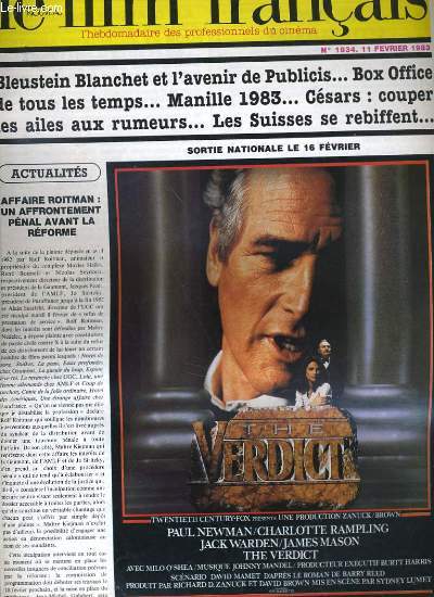 LE NOUVEAU FILM FRANCAIS - N 1934 - BLEUSTEIN LANCHET ET L'AVENIR DE PUBLICIS... BOX OFFICE DE TOUS LES TEMPS... MANILLE 1983... CESARS: COUPER LES AILES AUX RUMEURS... LES SUISSES SE REBIFFENT...