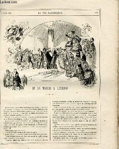 LA VIE PARISIENNE 17e anne - N 31 - DE LA MAIRIE A L'EGLISE de S-Y. - CE QU'ON DIT ET CE QU'ON MANGE (cinquime article) de A. A.