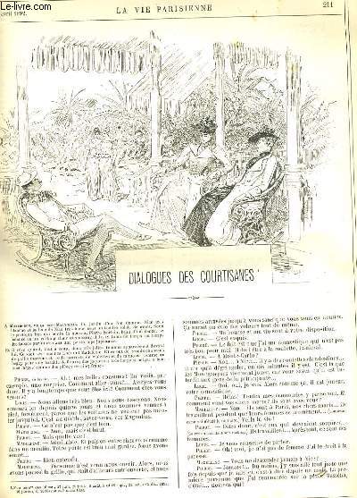 LA VIE PARISIENNE 30e anne - N 16 - DIALOGUES DES COURTISANES de LUCIENNE - AU CHAMP DE MARS de LUBIN - QUELQUES PENITENCES POUR LA SEMAINE SAINTE de KITT - LEUR JOURNEE, DERNIERES REFLEXIONS de BAC.