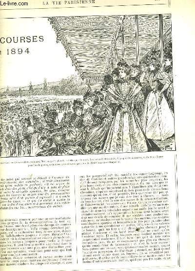 LA VIE PARISIENNE 32e anne - N 24 - LES COURSES EN 1894 de MITCHI - LES CLANS: la tribune des femmes du monde, le coin des trangres... - APRES LA CROUSE, la rentre au Pesage de Ragotsky, gagnant du Grand Prix de Paris (1893), Typogravures.