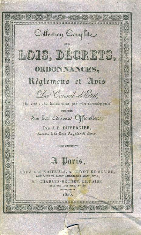 COLLECTION COMPLETE DES LOIS, DECRETS, ORDONNANCES, REGLEMENS ET AVIS DU CONSEIL-D'ETAT TOME XIV - VENDEMIARE AN 11 / FLOREAL AN 12