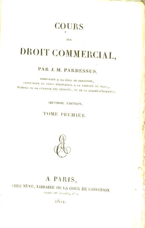 COURS DE DROIT COMMERCIAL TOME 1