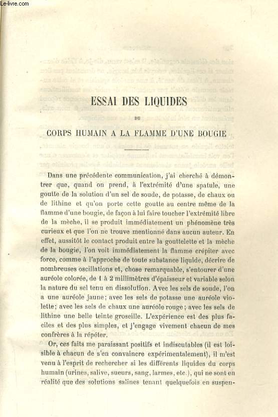 ESSAI DES LIQUIDES DU CORPS HUMAIM A LA FLAMME D'UNE BOUGIE