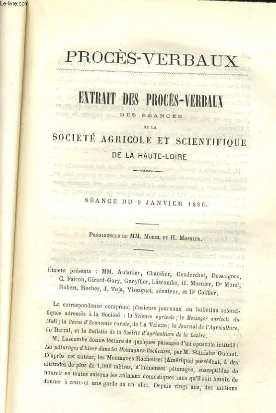 EXTRAIT DES PROCES VERBAUX DES SEANCES DE LA SOCIETE AGRICOLE ET SCIENTIFIQUE DE LA HAUTE LOIRE / LISTE DES MEMBRES