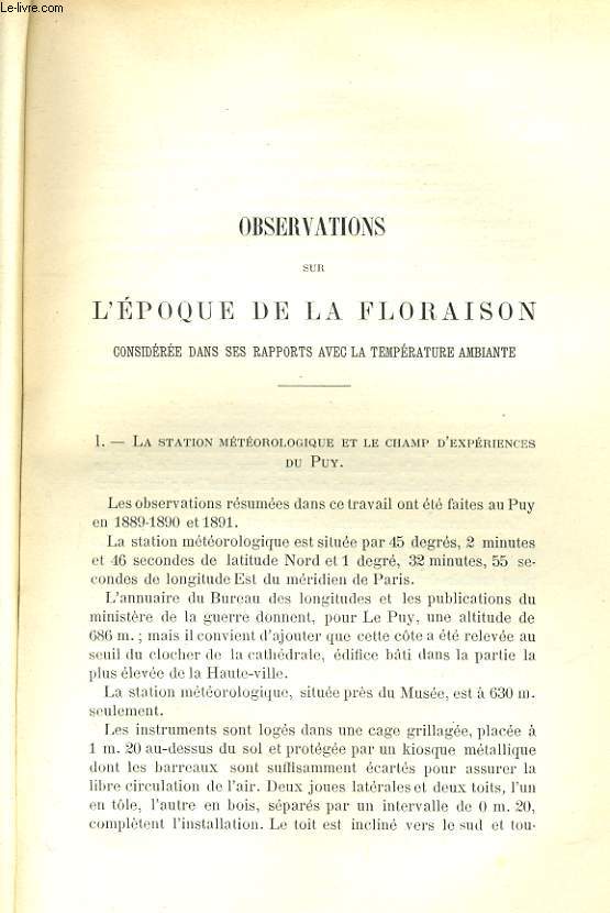 OBSERVATIONS SUR L'EPOQUE DE LA FLORAISON CONSIDEREE DANS SES RAPPORTS AVEC LA TEMPERATURE AMBIANTE
