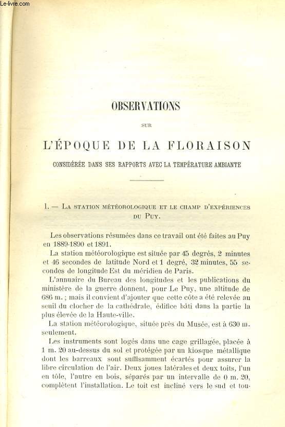 OBSERVATIONS SUR L'EPOQUE DE LA FLORAISON CONSIDEREE DANS SES RAPPORTS AVEC LA TEMPERATURE AMBIANTE