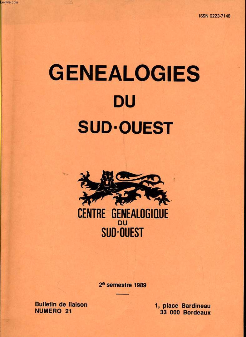GENEALOGIE DU SUD-OUEST - NUMERO 21 - CENTRE GENEALOGIQUE DU SUD-OUEST