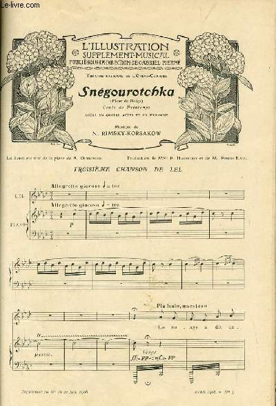 L'ILLUSTRATION SUPPLEMENTAIRE MUSICAL - Publi sous la direction de Gapriel Piern. Supplment au N du 27 juin 1908. Anne 1908 - N3