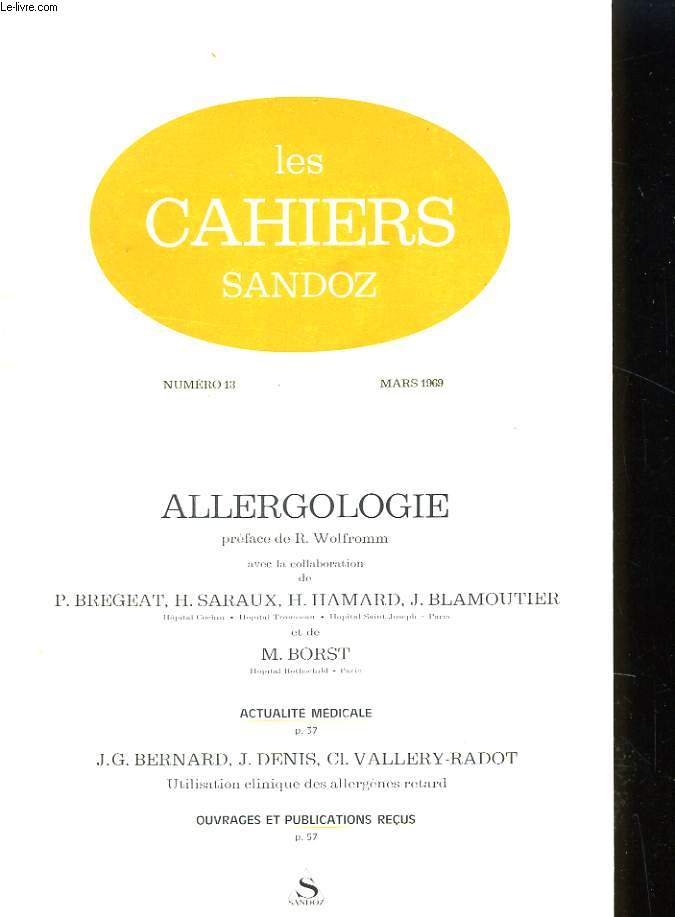 LES CAHIERS SANDOZ N12 - ALLERGOLOGIE