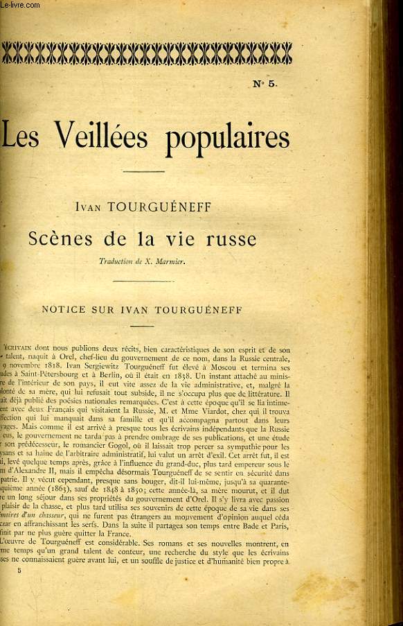 LES VEILLEEES POPULAIRES N5 - IVAN TOURGUENEFF, SCENES DE LA VIE RUSSE