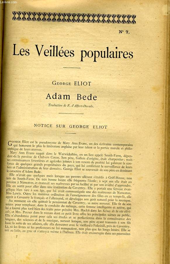 LES VEILLEEES POPULAIRES N7 - GEORGE ELIOT, ADAM BEDE