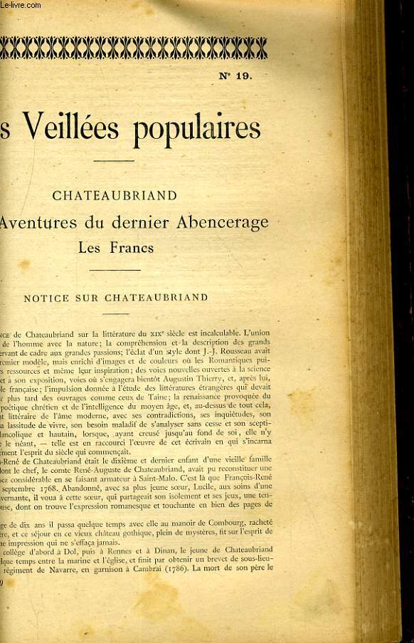 LES VEILLEEES POPULAIRES N19 - CHATEAUBRIAND, LES AVENTURES DU DERNIER ABENCERAGE, LES FRANCS