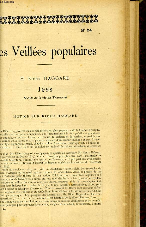 LES VEILLEEES POPULAIRES N24 - H. RIDER HAGGARD, JESS