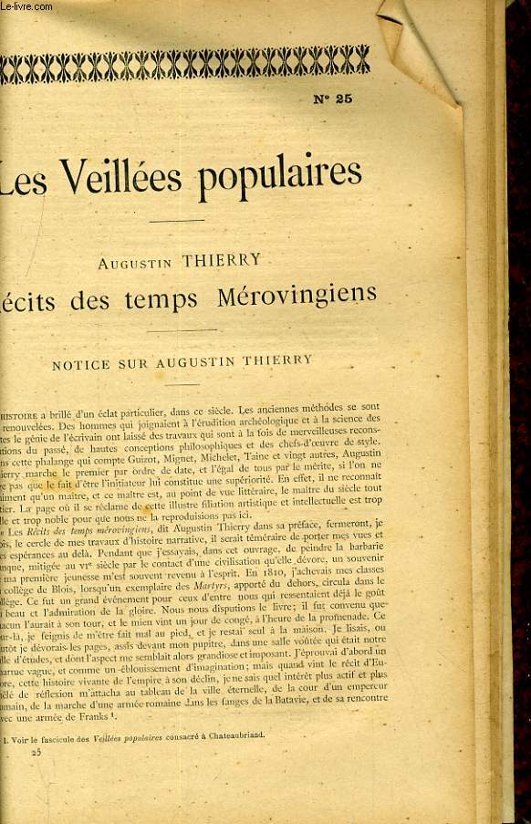 LES VEILLEEES POPULAIRES N25 - AUGUSTIN THIERRY, RECITS DES TEMPS MEROVINGIENS