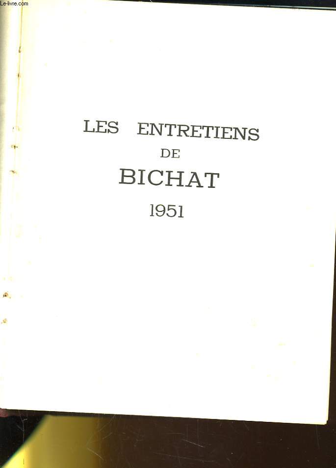 LES ENTRETIENS DE BICHAT - MEDECINE 1951