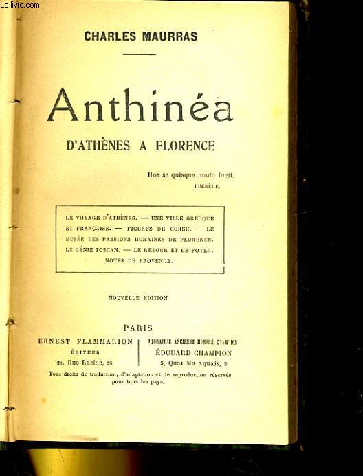 ANTHINEA D'ATHENES A FLORENCE
