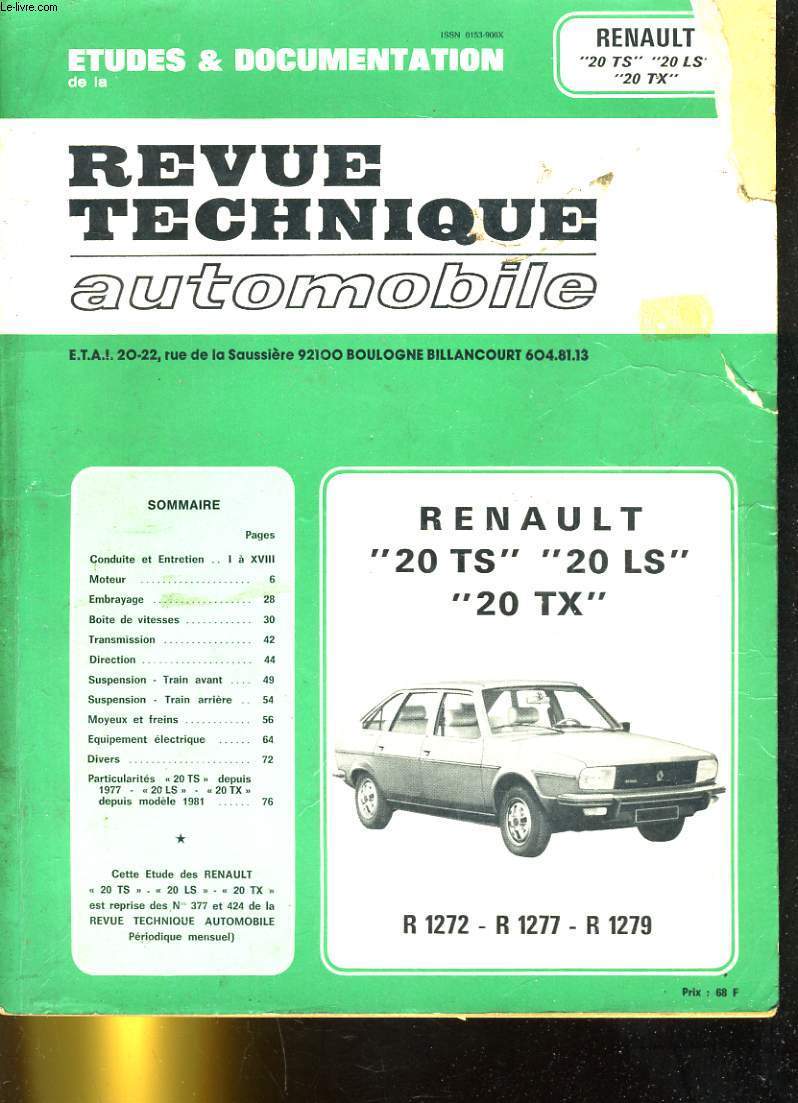 ETUDES ET DOCUMENTATION DE LA REVUE TECHNIQUE AUTOMOBILE - RENAULT 