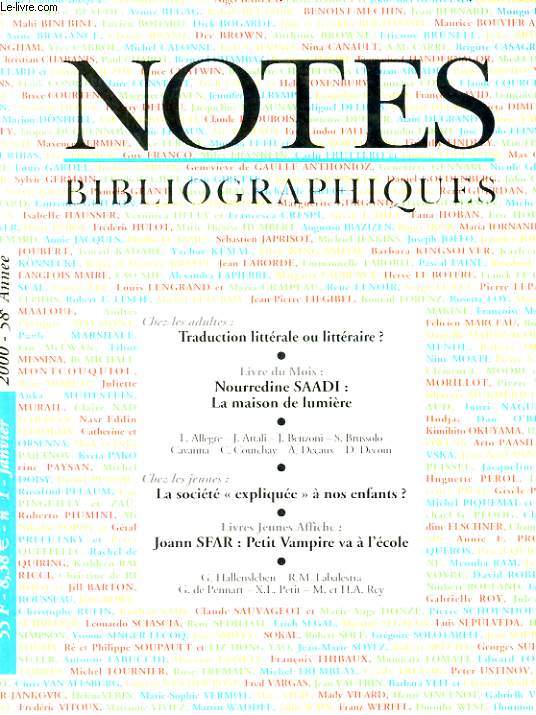 NOTES BIBLIOGRAPHIQUES N1 58e anne - TRADUCTION LITTERALE OU LITTERAIRE?...