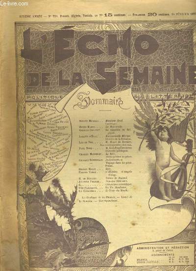 L'ECHO DE LA SEMAINE N229. 6e anne. Octave Mirbeau, monsieur Beuf. Anatole France, Semaine littraire. H. de Bornier, Scnes de Roland...