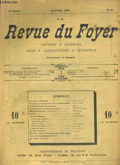 LA REVUE DU FOYER. LETTRES, SCIENCES, ARTS, AGRICULTURE, INDUSTRIE. 2e annee N 24. LE DEBARQUEMENT DE BOULOGNE, LA IE MILITAIRE SOUS L'ANCIEN REGIME, LA BIERE FRANCAISE...