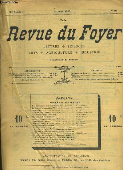 LA REVUE DU FOYER. LETTRES, SCIENCES, ARTS, AGRICULTURE, INDUSTRIE. 2e annee N 28. LES ALLEMANDS AUX ILES SAMOA, VERSAILLES IL Y A CENT ANS, LA CRAMPE DE L'CERIVAIN, LE NOUVEAU PHONOGRAPHE D'EDISON...