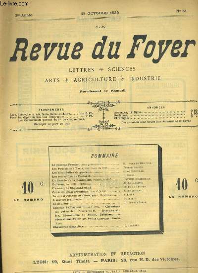 LA REVUE DU FOYER. LETTRES, SCIENCES, ARTS, AGRICULTURE, INDUSTRIE. 2e annee N 51. LES PRUSSIENS A PARIS, LES HIRONDELLES DE GUERRE, CATISSOU, LES RELEVAILLES DE PASTORET, UN OUBLI DE CHATEAUBRIAND...