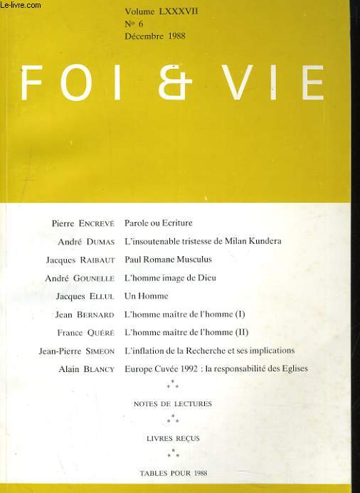 FOI & VIE, VOLUME LXXXVII N6
