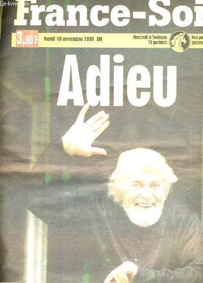 FRANCE-SOIR 1110 MARDI 10 NOVEMBRE 1998. JEAN MARAIS ADIEU