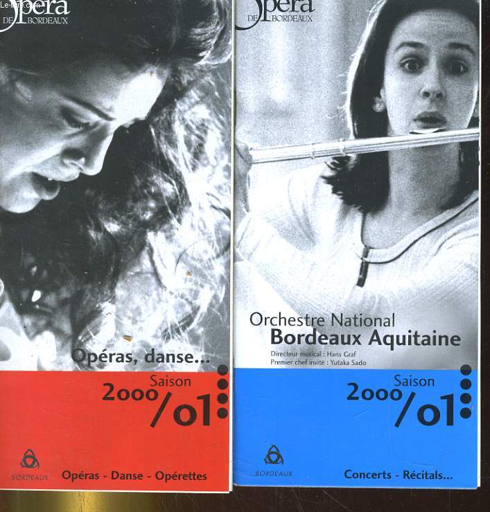 LOT DE 2 PROGRAMMES DE L'ORPERA DE BORDEAUX SAISON 2000/01. CONCERTS, RECITALS, OPERAS, DANSE...