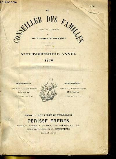 LE CONSEILLER DES FAMILLES. VINGT-DEUXIEME ANNEE 1878
