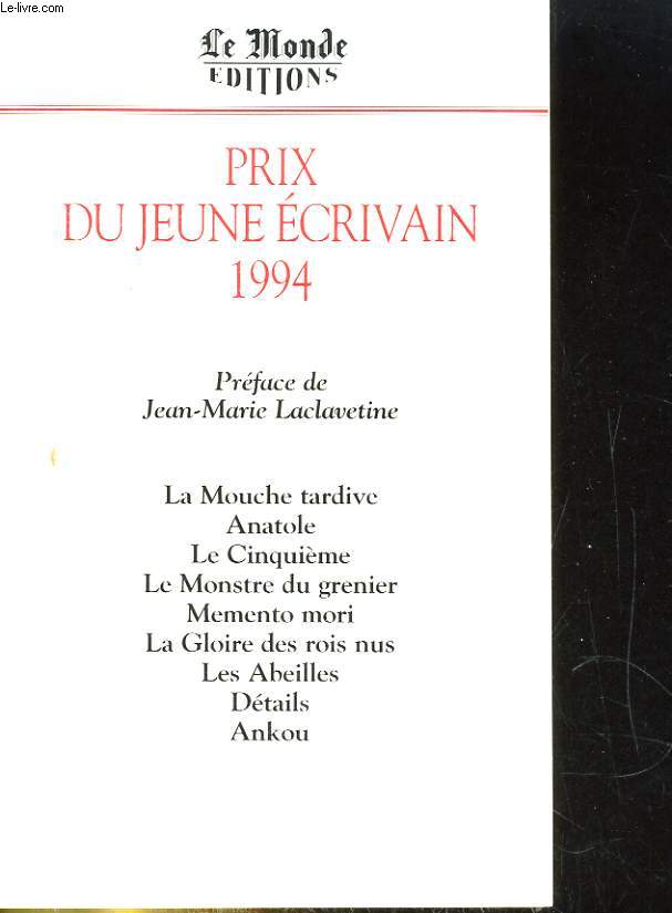 PRIX DU JEUNE ECRIVAIN 1994