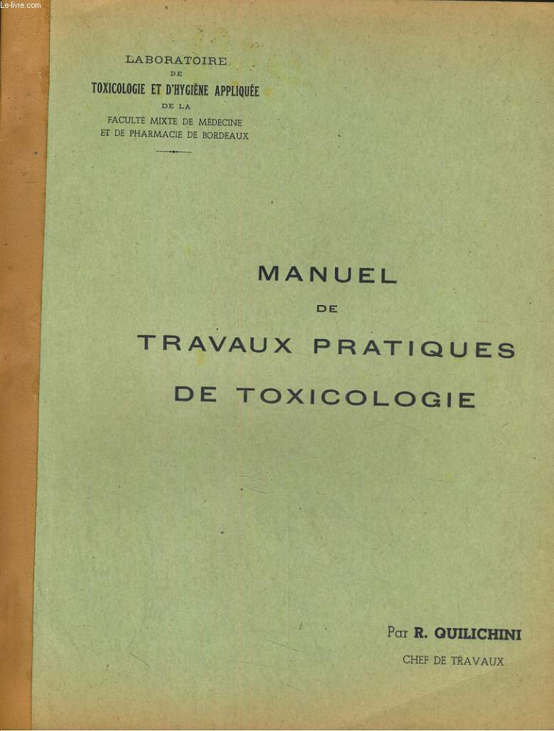MANUEL DE TRAVAUX PRATIQUES DE TOXICOLOGIE