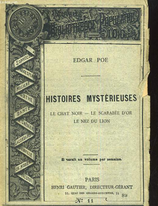 NOUVELLE BIBLIOTHEQUE POPULAIRE N11. HISTOIRES MYSTERIEUSES: LE CHAT NOIR, LE SCARABEE D'OR, LE NEZ DU LION