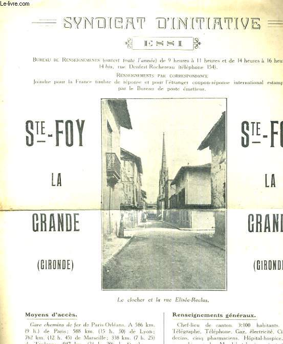 BROCHURE DU SYNDICAT D'INITIATIVE DE Ste FOY LE GRANDE (GIRONDE)