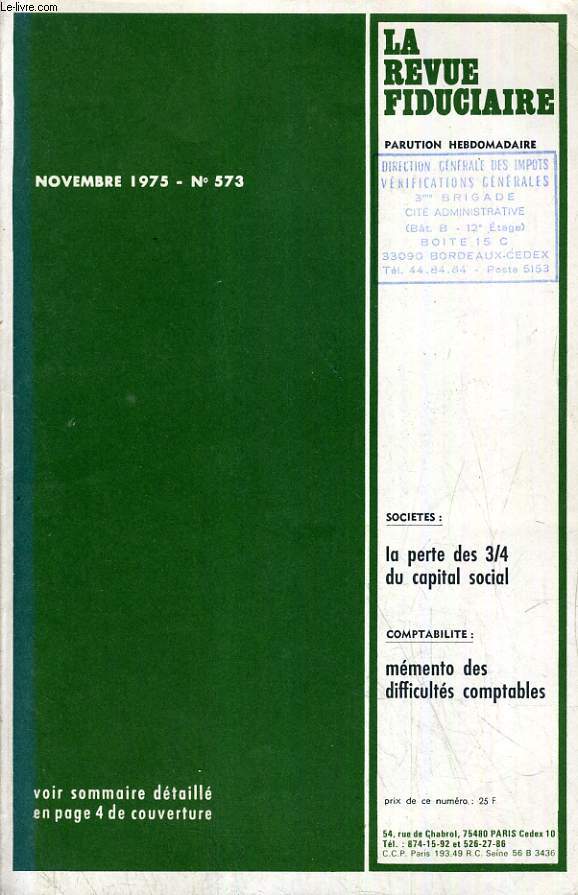 LA REVUE FIDUCIAIRE, N 573, NOV. 1975